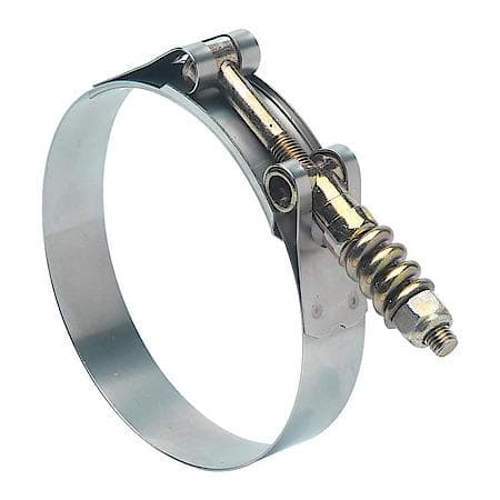 Size 100 Spring Loaded T-Bolt Clamp - 4.063" to 4.375" - Stainless Steel Band w/Zinc Bolt