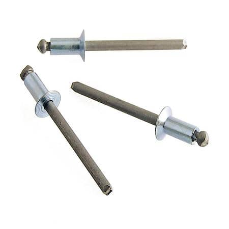 Open End Blind Rivets - Rivet: 1/8" - Head: 1/4" - Range: 1/16"-1/8" - Steel Rivet / Steel Mandrel