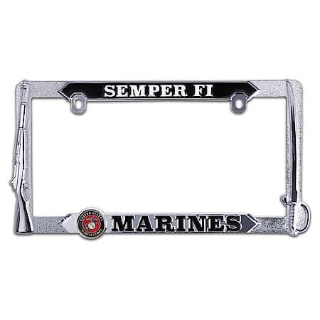 U.S. Marines License Plate Frame: Chrome-plated Heavy Duty Metal, Exc. Mounting Hardware