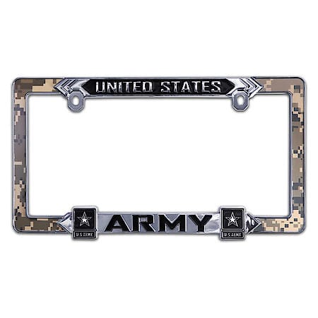 Army License Plate Frame: Chrome-plated Heavy Duty Metal, Excludes Mounting Hardware