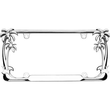 Palm Tree License Plate Frame: Chrome Metal, Excludes Mounting Hardware