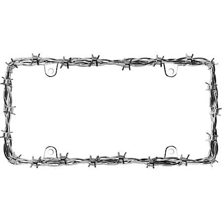 Barbed Wire License Plate Frame: Chrome Metal, Excludes Mounting Hardware