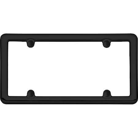 Nouveau License Plate Frame with Fastener Caps: Black Stamped Steel, Exc Mounting Hardware