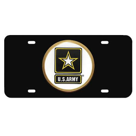 U.S. Army Front License Plate: Black Powder Coat HD Metal, Exc. Mounting Hardware