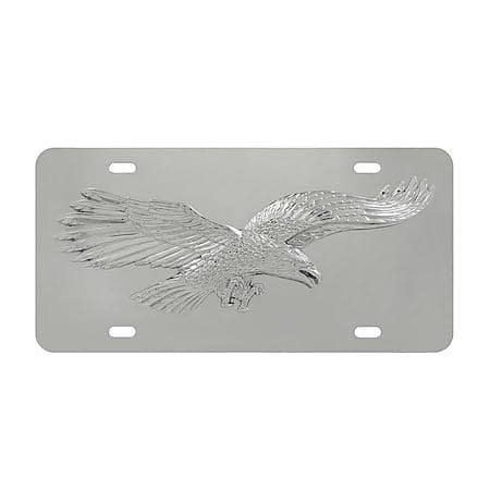 3D Eagle License Plate Frame: Silver Stainless Steel, Excludes Mounting Hardware