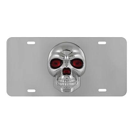 3D Skull License Plate Frame: Silver Stainless Steel, Excludes Mounting Hardware