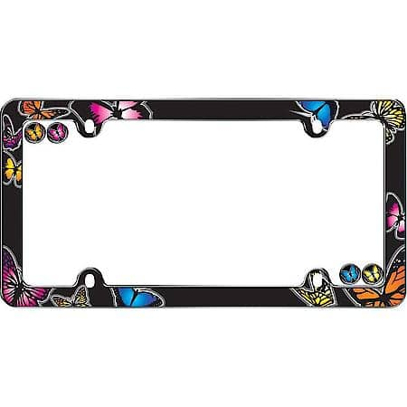 Butterfly License Plate Frame with Fastener Caps: Chrome Plastic, Excludes Mounting Hardware