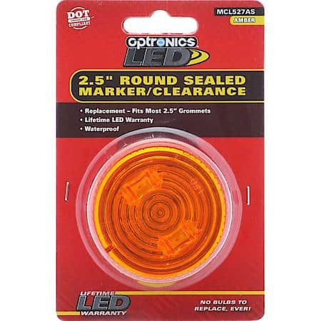 Amber LED 2.5" Round Marker/Clearance Light - 12V, Sealed waterproof design with single diode