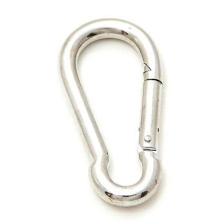 80mm Spring Hook w/ 8mm Pin - Die cast, zinc-plated - Used to connect rigging, NOT FOR LIFTING