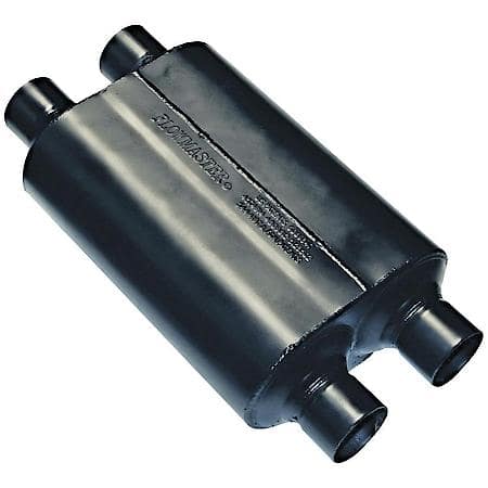 Super 40 Series Muffler, 2.5in Dual Offset Inlet 2.5in Dual Offset Outlet, Aggressive Sound