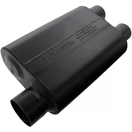 Super 44 Series Muffler, 3in Offset Inlet 2.5in Dual Offset Outlet, Non-Reversible, Aggressive Sound