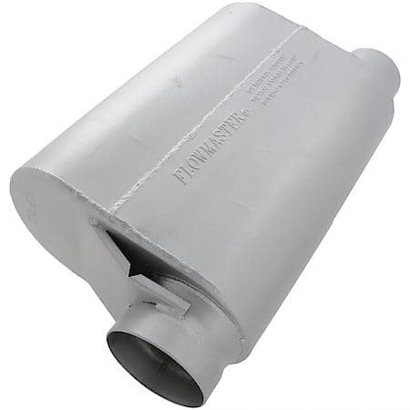 40 Series Muffler, 3.5in Offset Inlet 3in Offset Outlet, Non-Reversible, Aggressive Sound