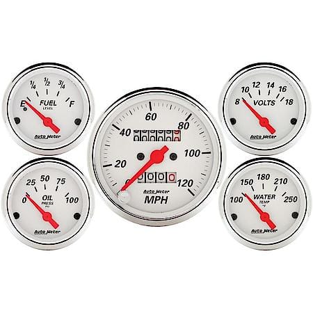 Gauge Kit; 5 Piece; 3 1/8 in./2 1/16"; Mechanical Speedometer; Arctic White