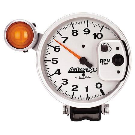 Gauge, Tachometer, 5", 10K Rpm, Pedestal W/ Ext. Shift-Lite, Silver, Auto Gage