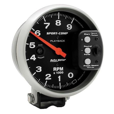 Gauge, Tachometer, 5", 9K Rpm, Pedestal W/ Rpm Playback, Sport-Comp