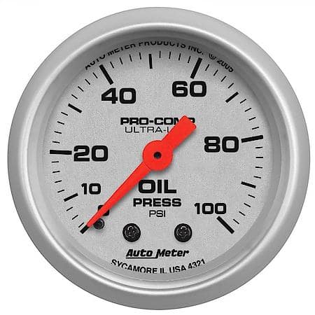 Gauge, Oil Pressure, 2 1/16", 100Psi, Mechanical, Ultra-Lite