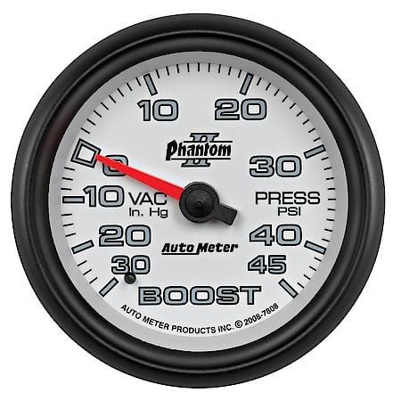 Gauge; Vac/Boost; 2 5/8"; 30Inhg-45 PSI; Mechanical; Phantom II