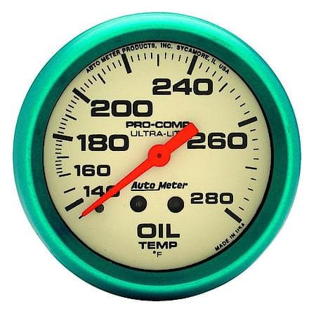 Gauge, Oil Temp, 2 5/8", 140-280f, Mech., Glow In The Dark, Ultra-Nite