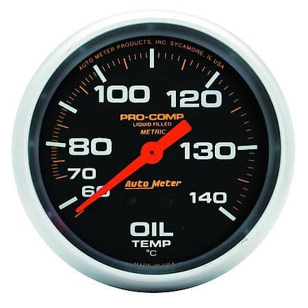 Gauge; Oil Temperature; 2 5/8"; 140-280 Deg. F; Liquid Filled Mechanical; Pro-Comp