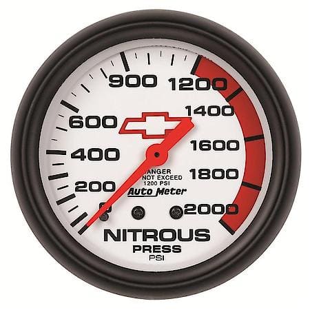 Gauge, Nitrous Pressure, 2 5/8", 2000Psi, Mechanical, Chevy Red Bowtie, White