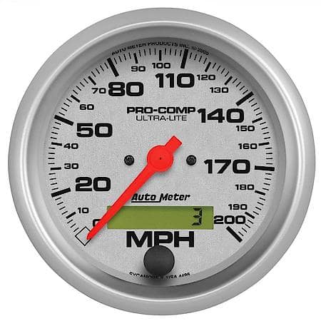 Gauge, Speedo, 3 3/8", 200Mph, Elec. Program W/ Lcd Odo, Ultra-Lite