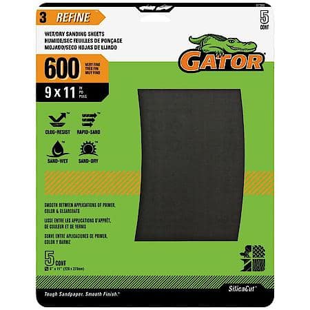 9" x 11" Waterproof Sanding Sheets, 600 Grit, 5 Pack
