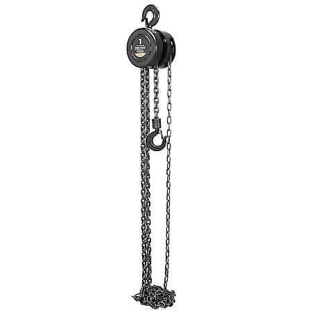 ATR9010B Manual Hand Lift Steel Chain Block Hoist with 2 Hooks, 1 Ton (2,000 lb) Capacity, Black