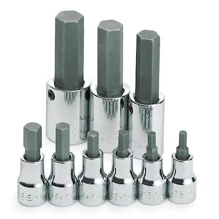 9 Piece 3/8" and 1/2" Drive Fractional Socket Hex Bit Set