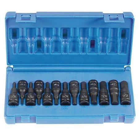 13 Piece 3/8" Drive Fractional and Metric Hex Driver Impact Socket Set