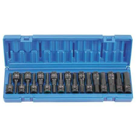 18 Piece 1/2" Drive Combo Hex Fractional and Metric Impact Socket Set