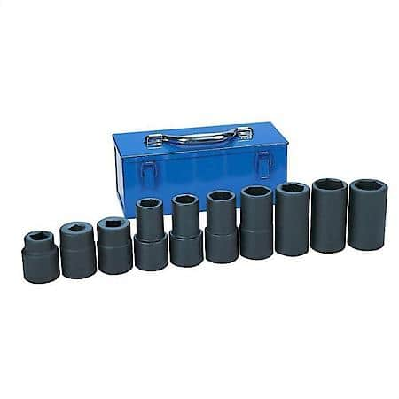 10 Piece #5 Spline Drive Fractional and Metric Truck and Wheel Impact Socket Set