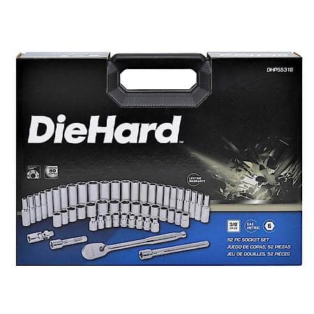 DieHard 3/8 in. Drive Socket Set, 52 Piece, 90 Tooth DHP55316