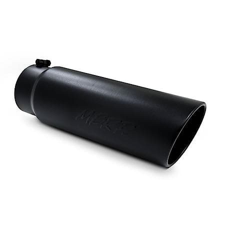 Exhaust Tip, 6 In O.D., Angled Rolled End, 5 In inlet 18 In in length, Black Coated