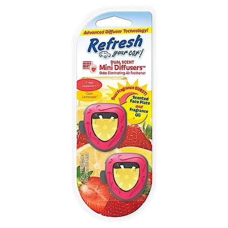 Mini Diffuser Air Freshener: Fresh Strawberry/Cool Lemonade Scent, 2 Pack