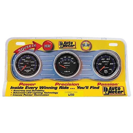 Gauge Console, Water/Volt/Oil, 2", 90 Deg. Sweep M, 280 Deg. F/18V/100PSI, Black Dial & Panel, 6000 Series