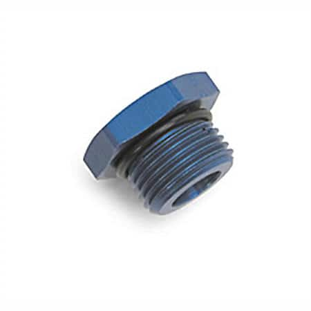 External Hex Head Pipe Plug, Aluminum, Blue Anodized, -10 AN, O-Ring