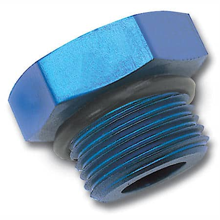 External Hex Head Pipe Plug, Aluminum, Blue Anodized, -8 AN, O-Ring