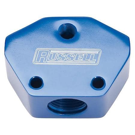 Billet Fuel Y-Block, Aluminum, 10 AN inlet & 8 AN outlet, Blue Finish