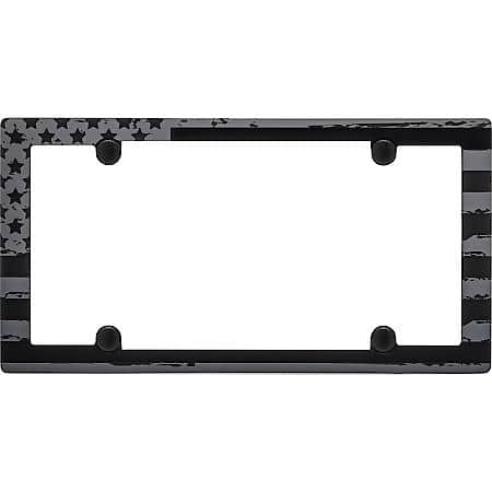 Matte Black American Flag License Plate Frame with Fastener Caps