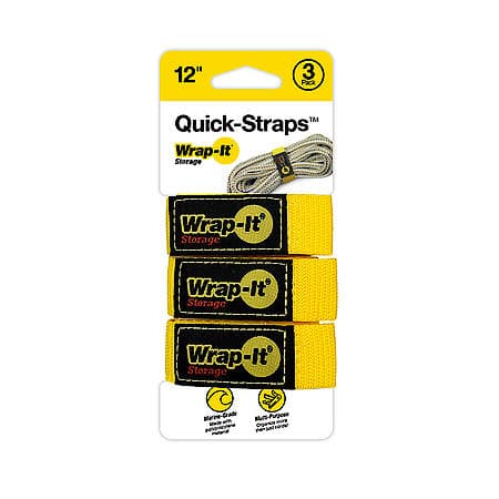 Quick-Strap Cord Wraps: Hook and Loop Strap, 12 In, 3 Pack, Yellow