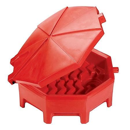 Universal Poly Drum Funnel with Hinged Lid, Red