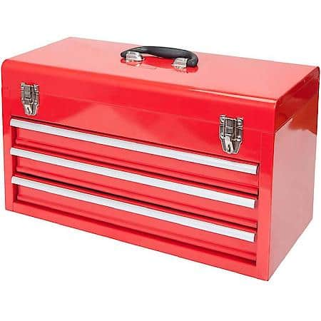 20" Portable 3 Drawer Steel Tool Box with Metal Latch Closure