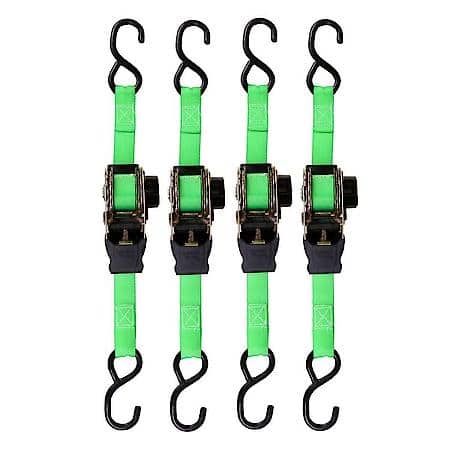 1" x 6' Green Retractable Standard Duty Ratchet Tie Down Straps, 500 lb. Safe Work Load, 4 Pack