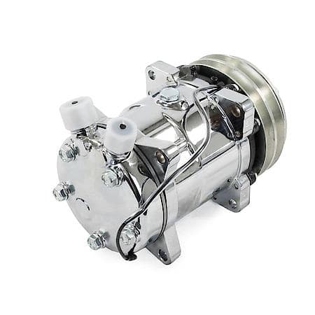 Chrome Sanden 508 Style A/C Compressor with Silver V-Belt Clutch