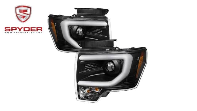 Spyder - Ford F-150 09-14 Projector Headlights - Halogen Model - Light Bar DRL - Black 